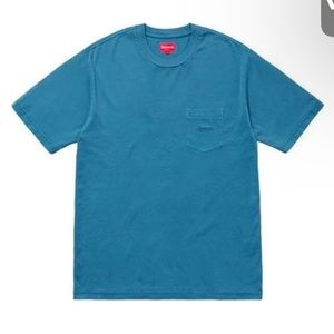 Supreme SS18 Overdyed Pocket Tee Washed Dark Blue Logo Tee